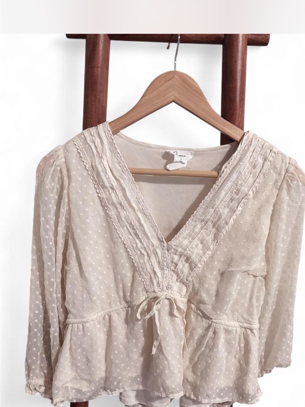Japna Light Cream Swiss Dot Peasant Blouse coquette girl Cottagecore